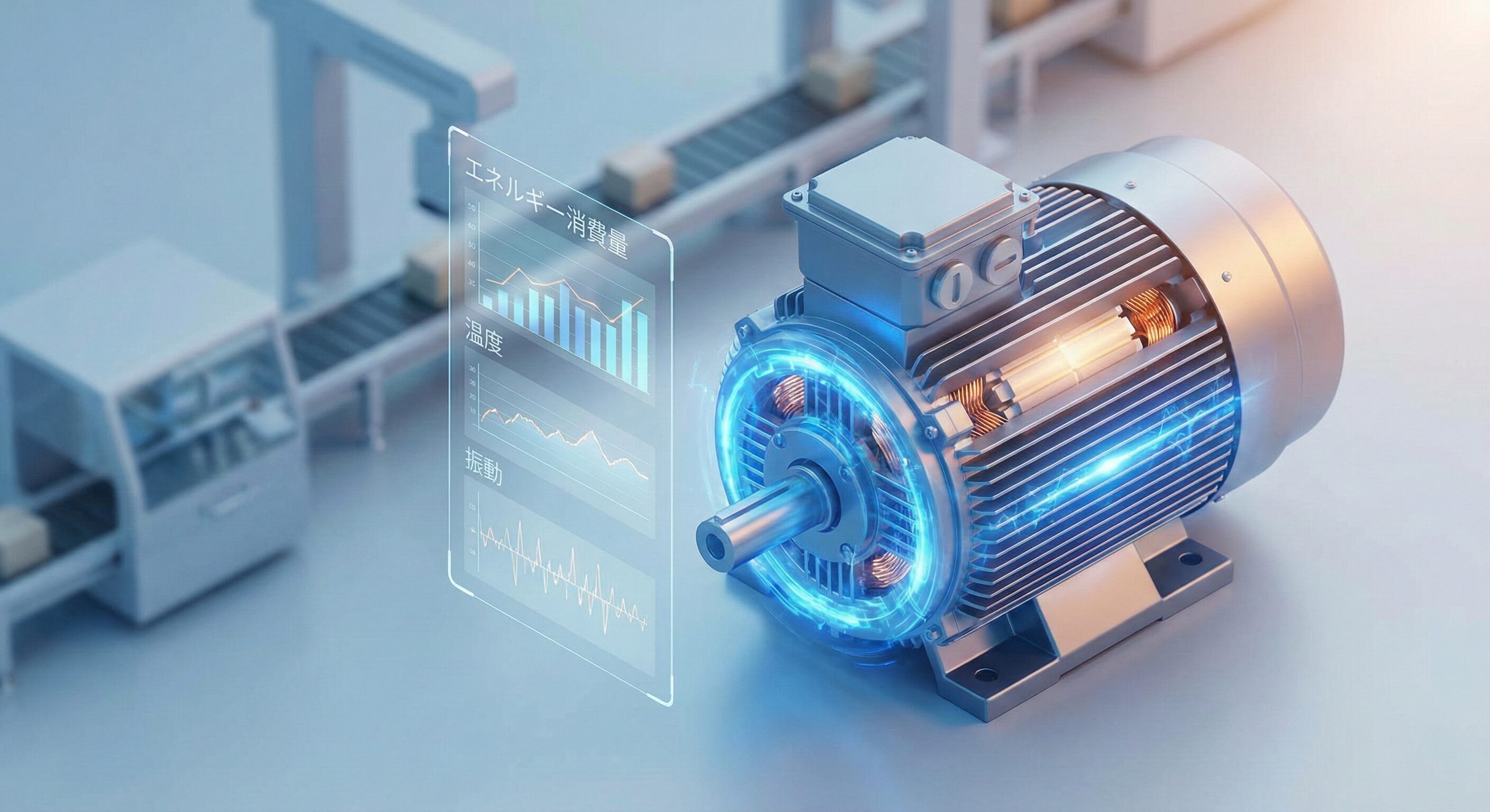 産業用電動機の予知保全とデータ監視イメージ