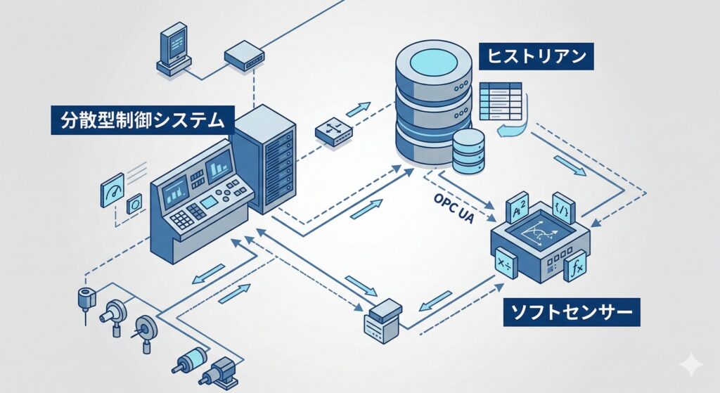 DCSを中心とした産業用システムアーキテクチャのデータフロー